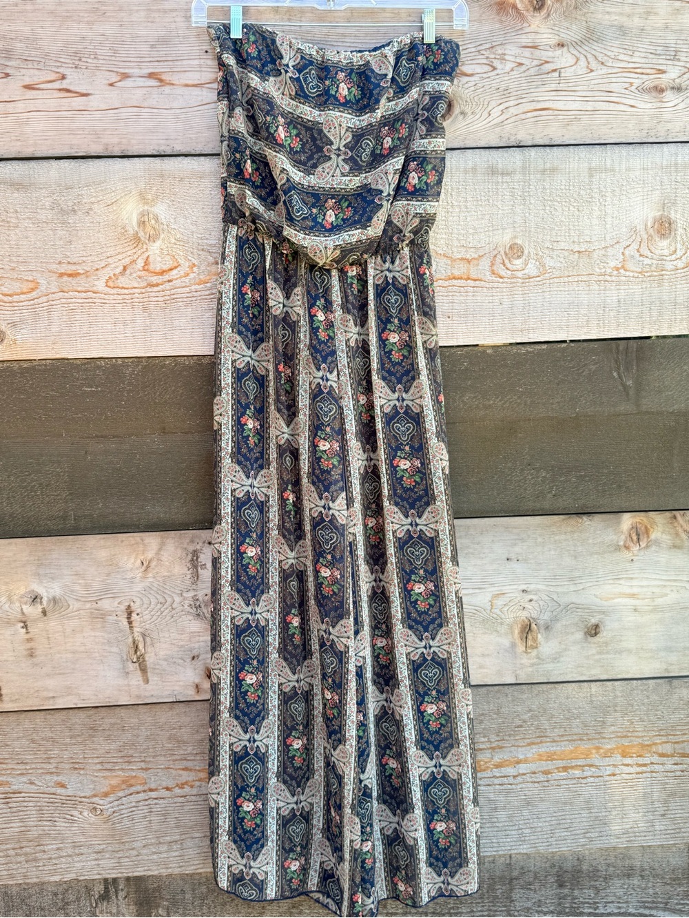 Boho Navy Floral Maxi Strapless Jumpsuit